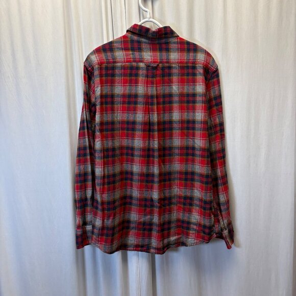 Eddie Bauer Mens Flannel Shirt Size Large Red Gray Blue Plaid Long Sleeve - Picture 2 of 6